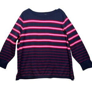 Talbots Woman Striped Knit Sweater 3X Navy & Red Mature